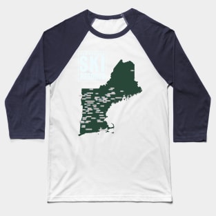 Map of the Ski Resorts of New England Baseball T-Shirt